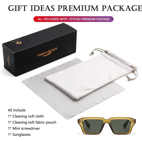 Retro Rectangle Olive Green Sunglasses Men Women Fashion Square Frame Shades - Picture 6 of 6